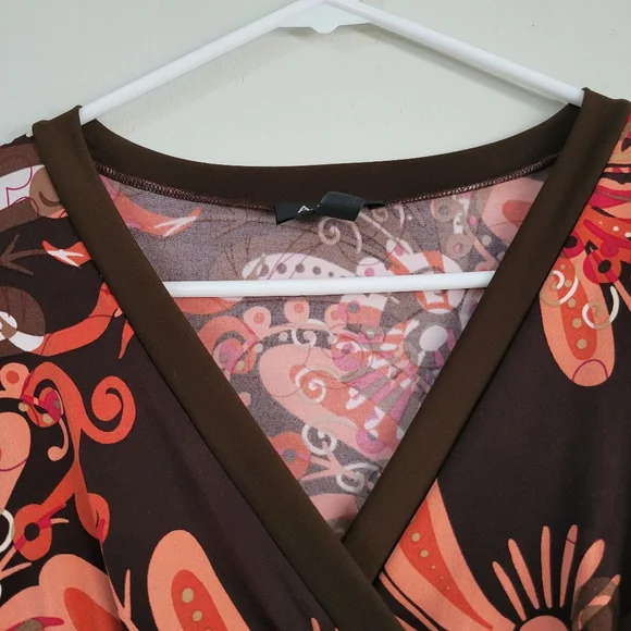 A. Byer Y2K Faux Wrap Babydoll Floral Chocolate Brown Women's Top Size M 90's - Picture 6 of 9